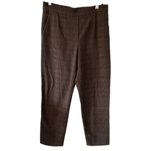 Babaton Aritzia Conan Cropped Dark Brown Plaid Pull On Trousers Pants